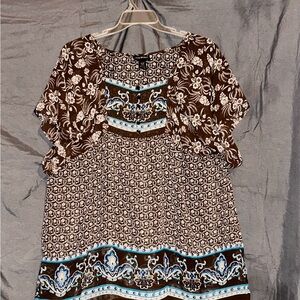 Lane Bryant Brown Floral Tunic with Blue Trim
